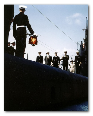 Mr. Lawrence Y. Spear at commissioning ceremony for USS DACE (SS-247)
