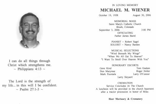 Memorial Service Program - Michael M. Wiener